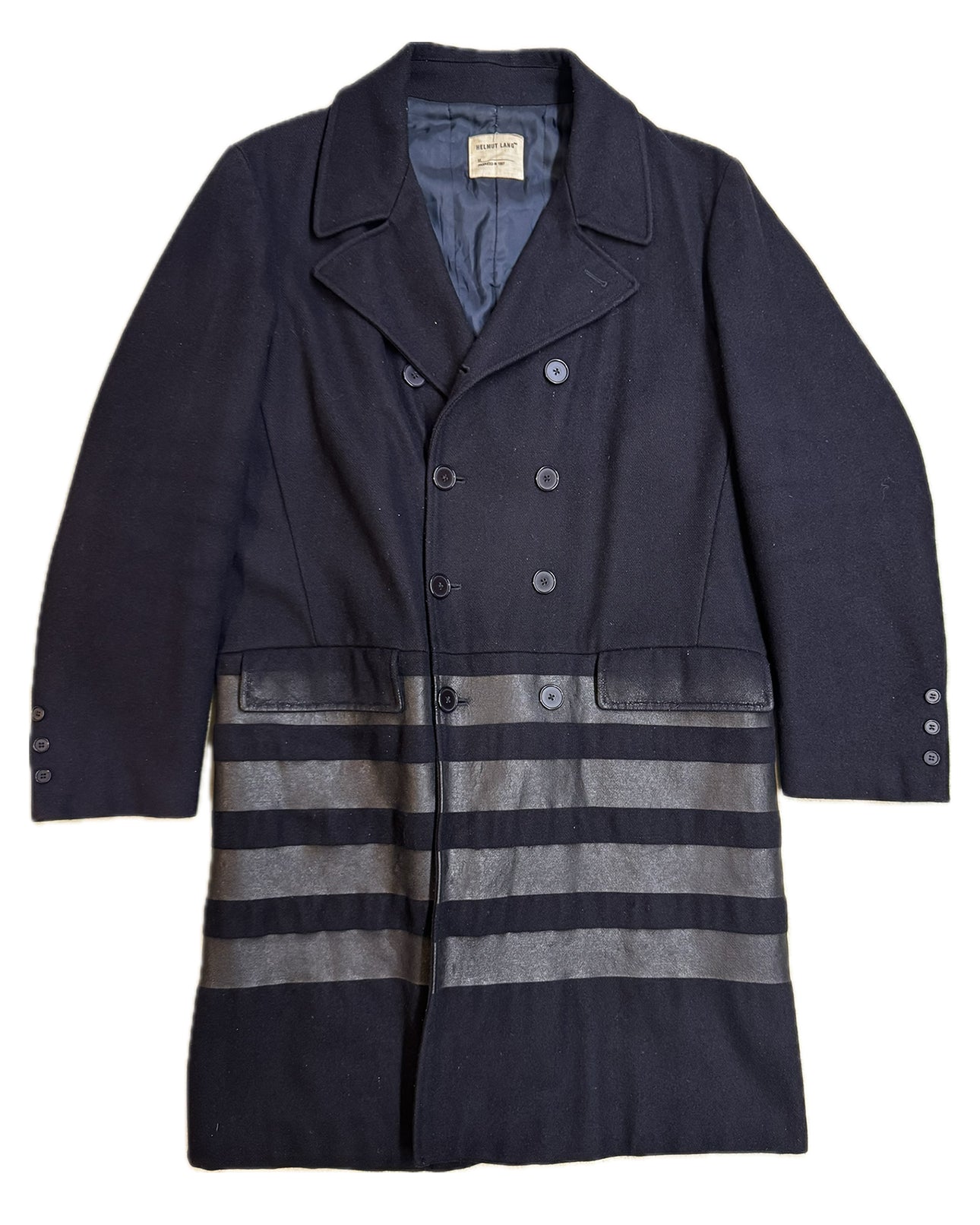 Helmut Lang 1997 Striped Wool Pea Coat