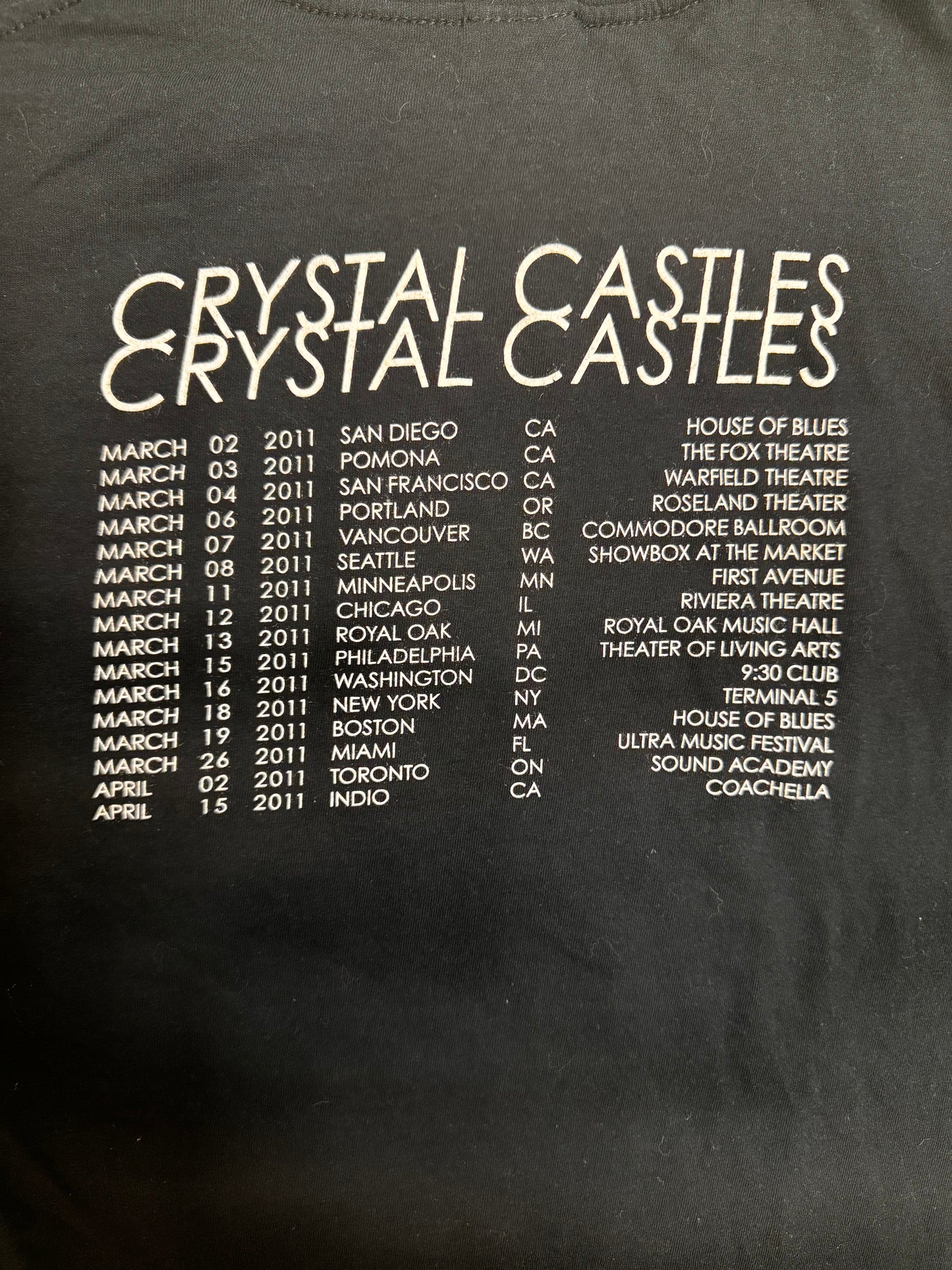 2011 Crystal Castles Tour T Shirt