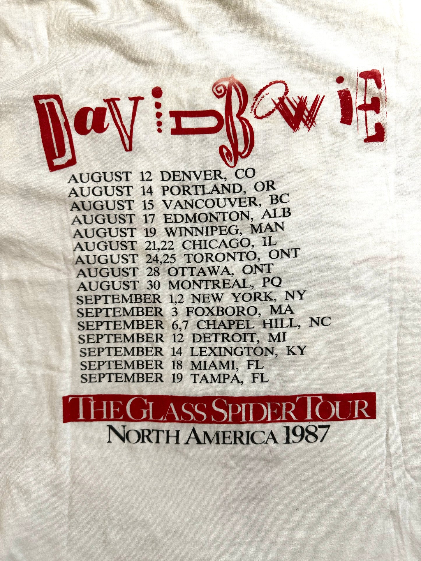 1987 David Bowie Tour Vintage T Shirt